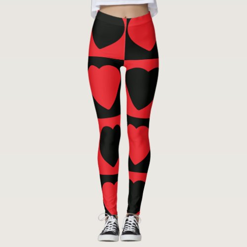 black and red hearts leggings