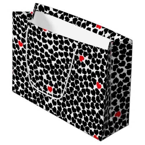 Black and Red Hearts on White Large Gift Bag