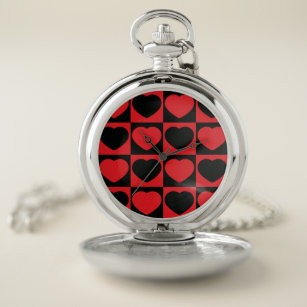 black and red hearts pocket watch