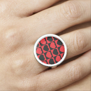 black and red hearts ring