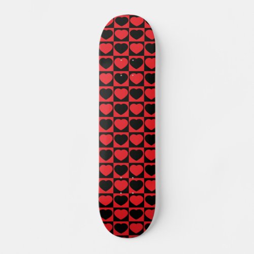 black and red hearts skateboard