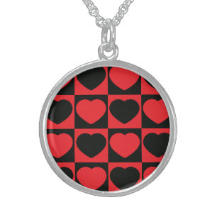 black and red hearts sterling silver necklace