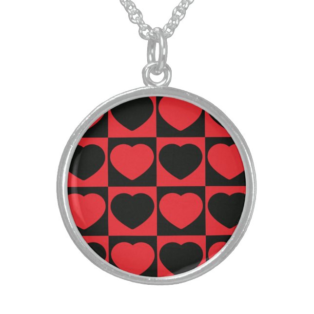 black and red hearts sterling silver necklace (Front)