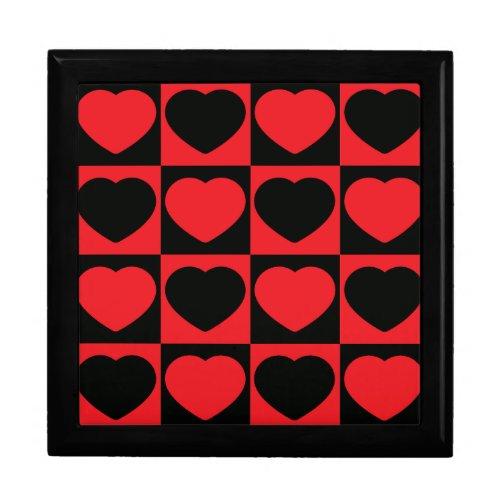 black and red hearts tile box