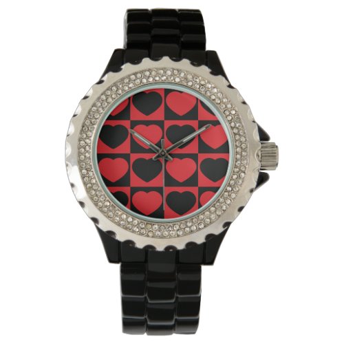 black and red hearts wrist watch