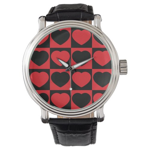 black and red hearts wrist watch