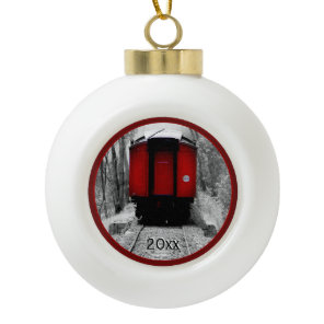 Black and Red Heritage Railroad Train Ceramic Ball Christmas Ornament