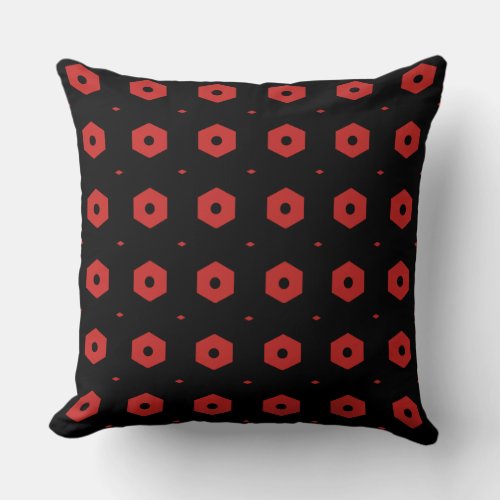 Black and Red Hexagon Geometric Pattern Throw Pillow