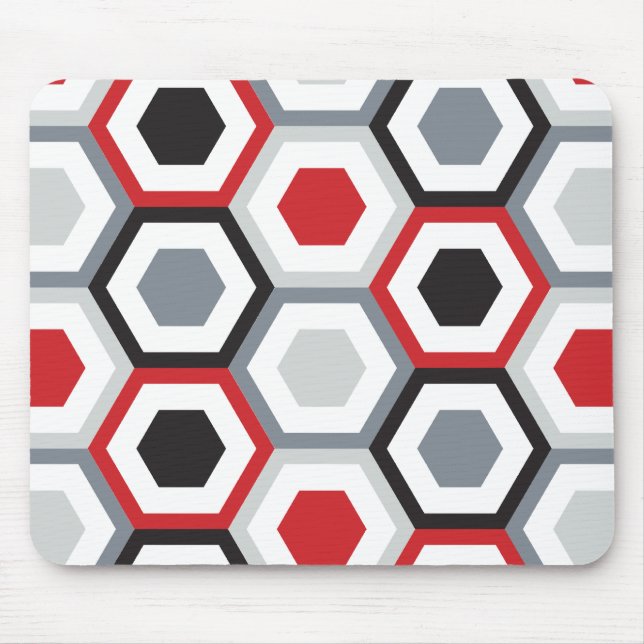 Black and Red Hexagons Pattern Mouse Pad (Front)
