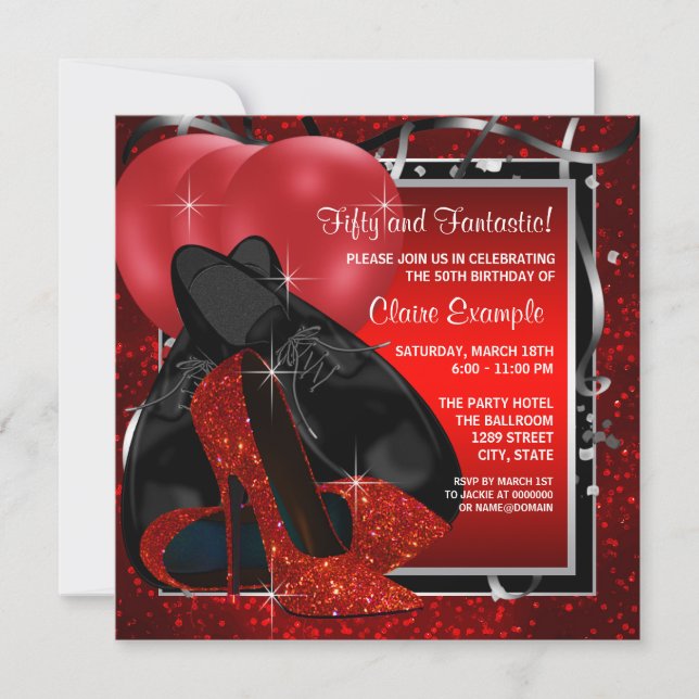 Black and Red High Heels Birthday Party Invitation (Front)