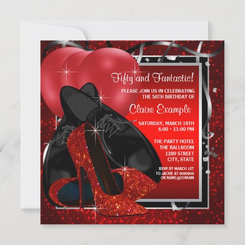 Black and Red High Heels Birthday Party Custom Announcement