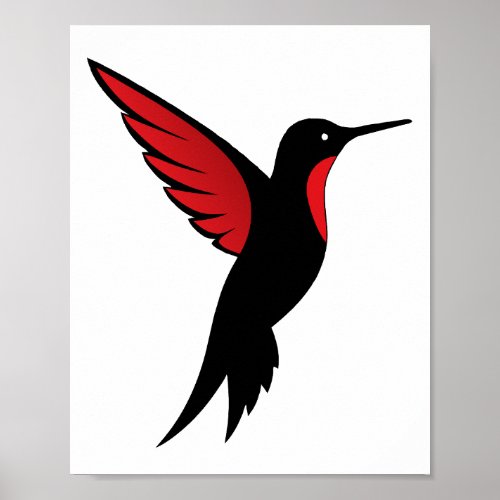 Black and Red Hummingbird Bird Art Poster