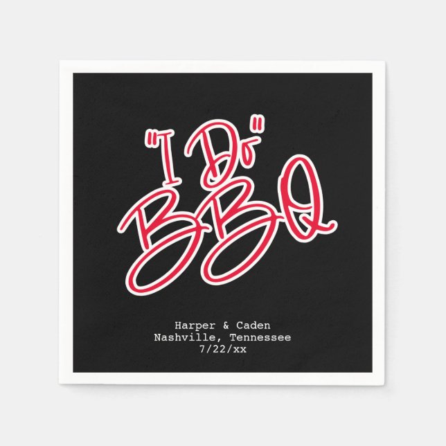 Black and Red I Do BBQ Wedding Napkins (Front)