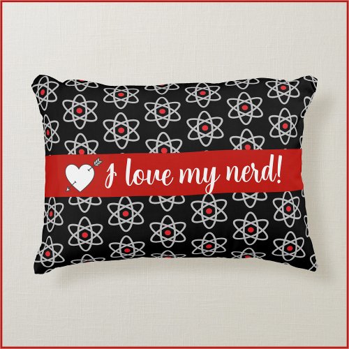 Black and Red I Love My Nerd Science Atom Pillow