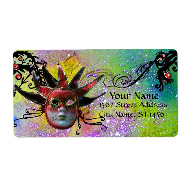 BLACK AND RED JESTER MASK ,Masquerade Party Purple Label (Front)