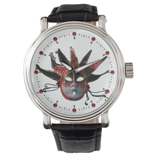 BLACK AND RED JESTER MASK , Masquerade Party Watch (Front)