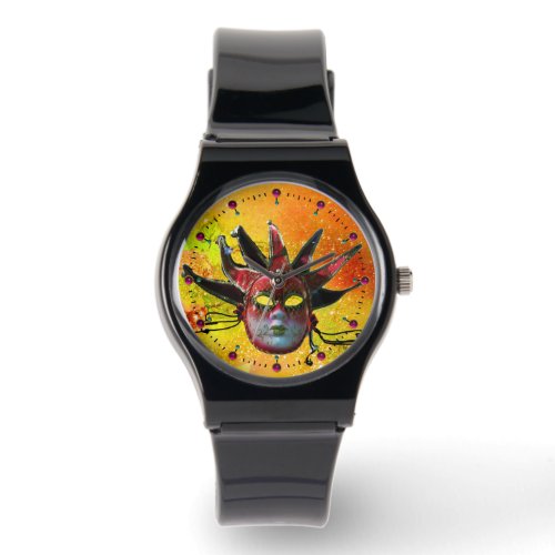 BLACK AND RED JESTER MASK  Masquerade Party Yellow Watch