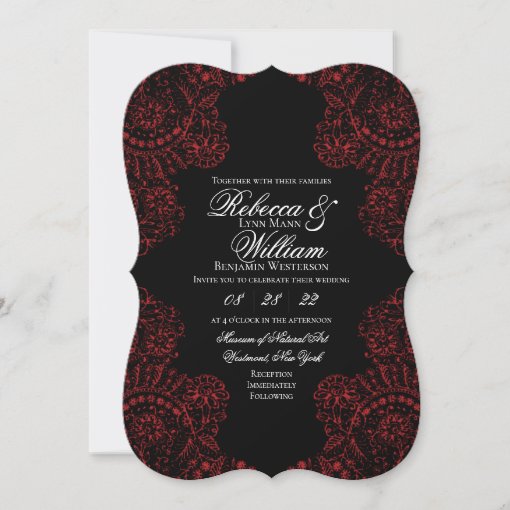 Black and Red Lace Elegant Gothic Wedding Invitation | Zazzle