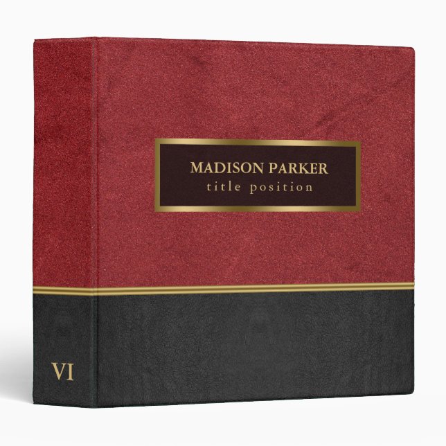Black And Red Leather  3 Ring Binder (Front/Spine)