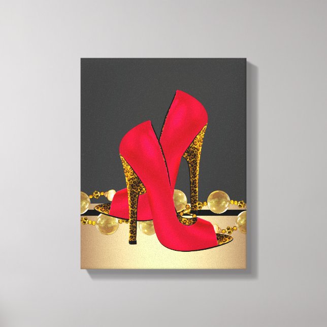 Black and Red Leopard High Heel Shoes Boutique Canvas Print (Front)