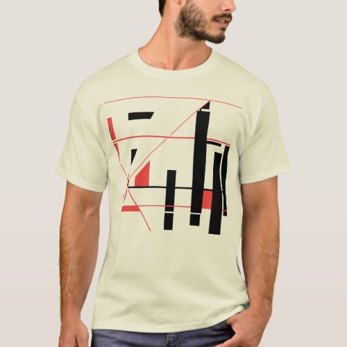 Black and Red Lines and Shapes Geometric Abstract T_Shirt