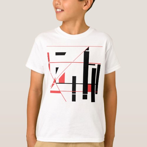 Black and Red Lines and Shapes Geometric Abstract  T_Shirt