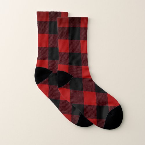 black and red lumberjack plaid socks