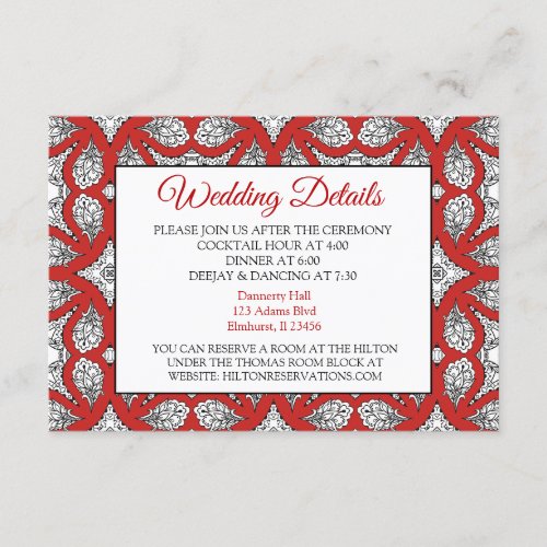 Black and Red Mandala Wedding Details Card