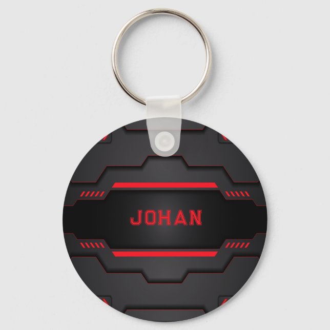 Black and red metallic geometric design keychain (Front)