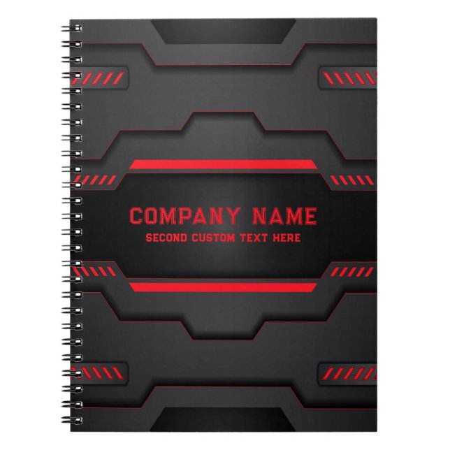 Black and red metallic geometric design notebook (Front)