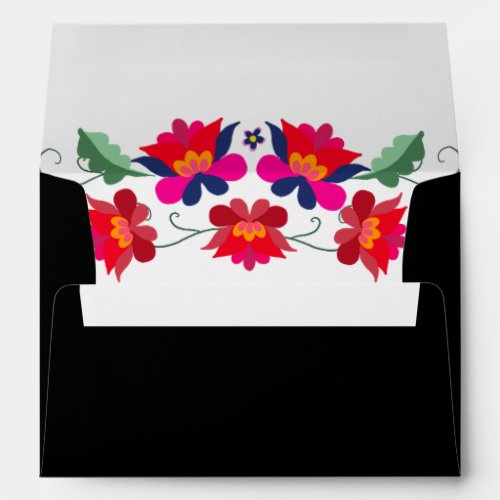 Black and Red Mexican Floral Fiesta Wedding Envelope