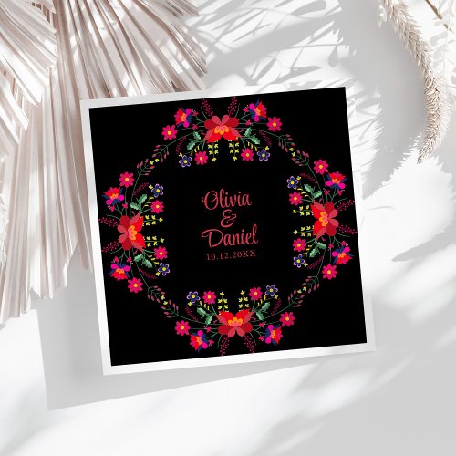 Black and Red Mexican Floral Fiesta Wedding  Paper Dinner Napkins