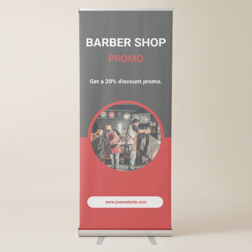 Black and Red Minimalist Barber Shop Vertical Retractable Banner