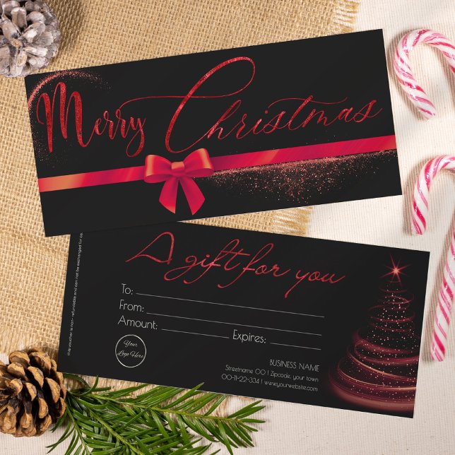 Black and red modern christmas gift certificate invitation (Creator Uploaded)