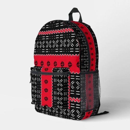 Black and Red Modern Mudcloth Printed Backpack