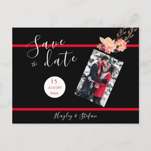 Black And Red Modern Wedding Save The Date Photo Invitation Postcard