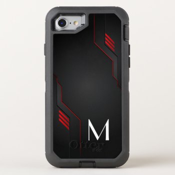 Black And Red Monogram Otterbox Defender Iphone Se/8/7 Case by StargazerDesigns at Zazzle