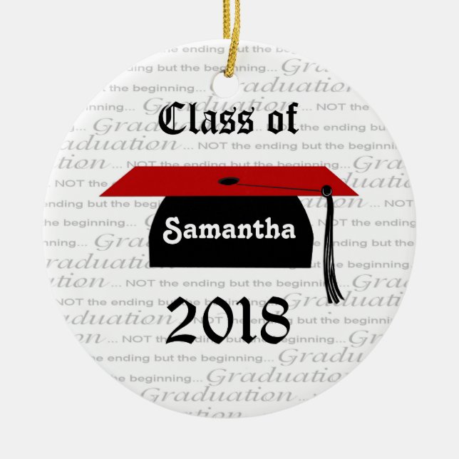 Black and red Mortar cap Graduation Ornament (Front)