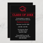 Black And Red Mortarboard Simple Graduation Party Invitation at Zazzle