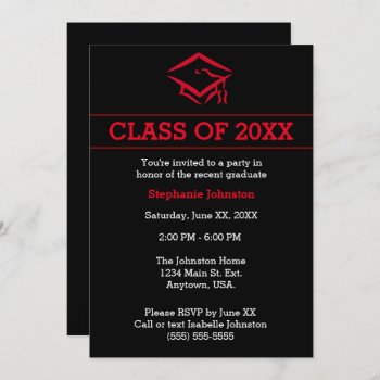 Black And Red Mortarboard Simple Graduation Party Invitation by csinvitations at Zazzle