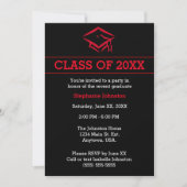 Black and Red Mortarboard Simple Graduation Party Invitation (Front)