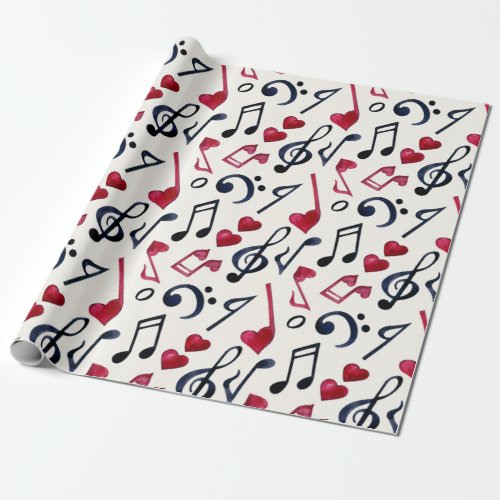 Black And Red Musical Notes On White Wrapping Paper