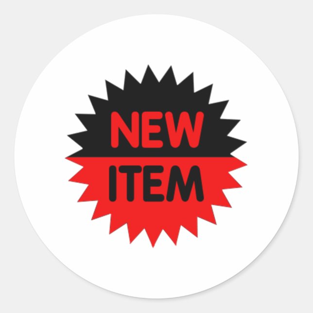 Black and Red New Item Classic Round Sticker (Front)