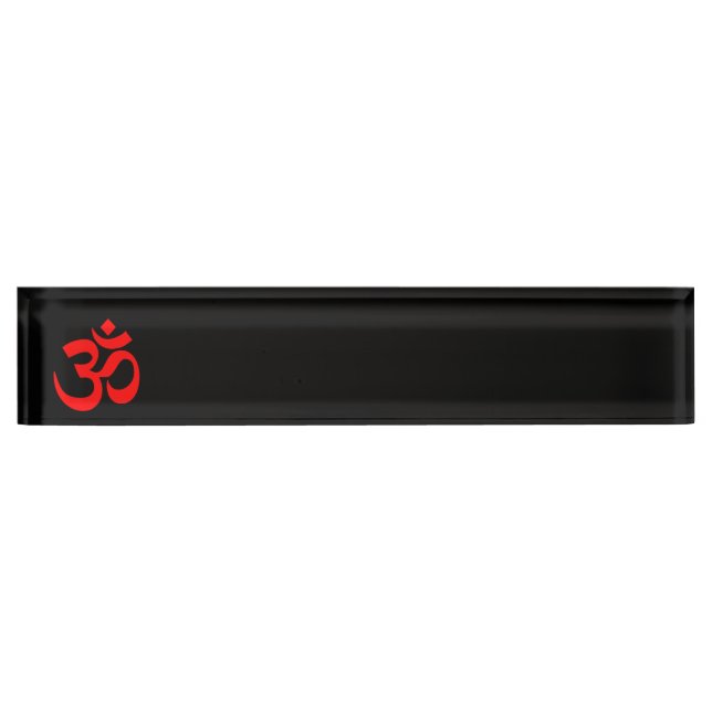 Black and Red Om Symbol Desk Name Plate (Front)