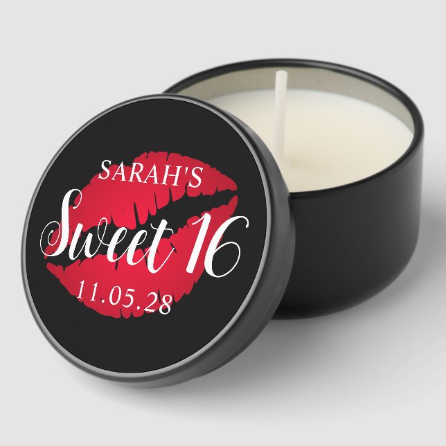 Black and Red Ombre Lipstick Sweet 16 Mini Candle Favors (Corner)