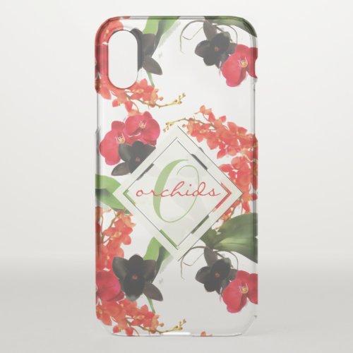 Black and Red Orchids Art Watercolor Monogram iPhone X Case