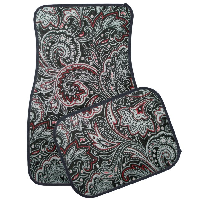 Black and Red Paisley Pattern Car Mats (Set)