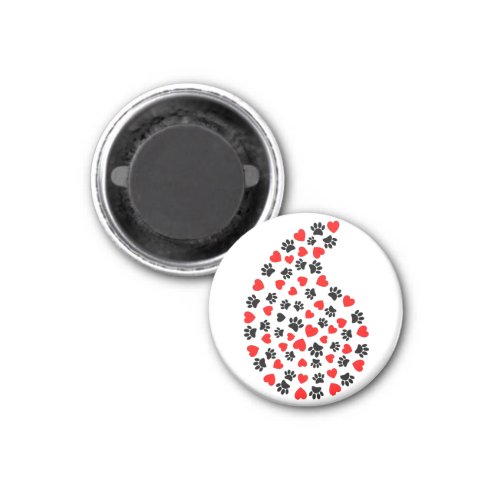 Black And Red Paw Print And Hearts Paisley Print Magnet