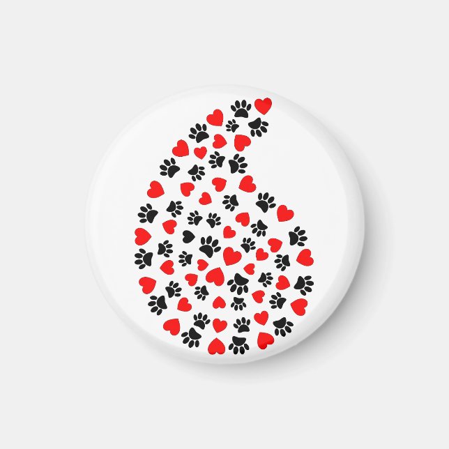 Black And Red Paw Print And Hearts Paisley Print Magnet (Front)