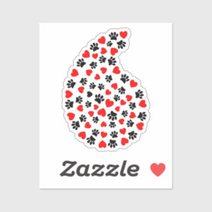 Black And Red Paw Prints And Hearts Paisley Sticker